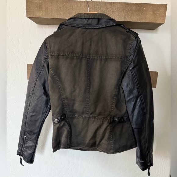 Max Edition|Faux leather & olive canvas utility jacket,color block•••Size Small - Picture 4 of 11